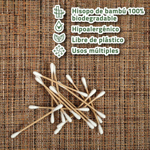 Cotonetes Hisopos Bambú Algodón 100% Biodegradables 300 Pzas