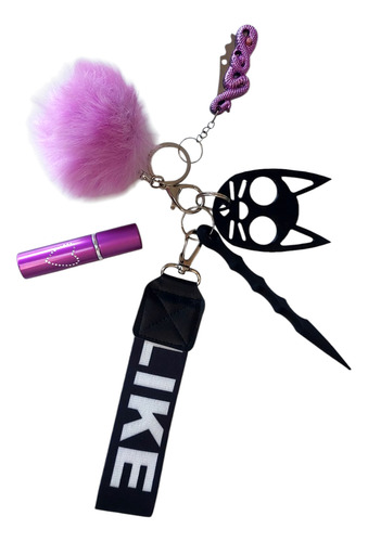 Kit Defensa Personal Mujer Llavero Gato Manopla Gas Pimienta Gas Violeta Violeta