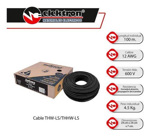 Imagen 3 de 7 de Caja 100 Mts Cable Blanco Thw Cal 12 Awg Indiana 100%cobre