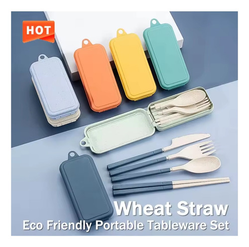 Juego De Cubiertos Portátiles Con Estuche Colores Set Comida Amarillo