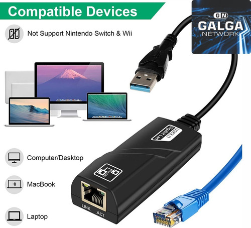 Imagen 5 de 9 de Placa De Red Adaptador Hub Usb 3.0 Ethernet Rj45 1000 Mbps