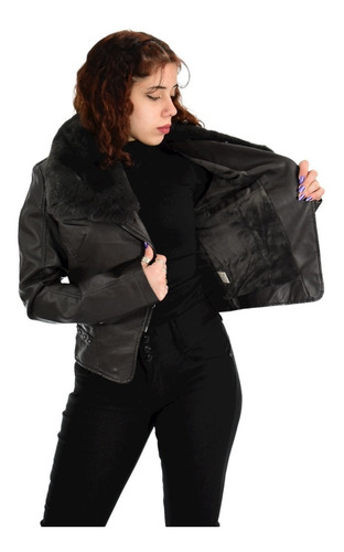 Imagen 2 de 3 de Campera Mujer Corta Elegante Ecocuero Piel Santellon 15552