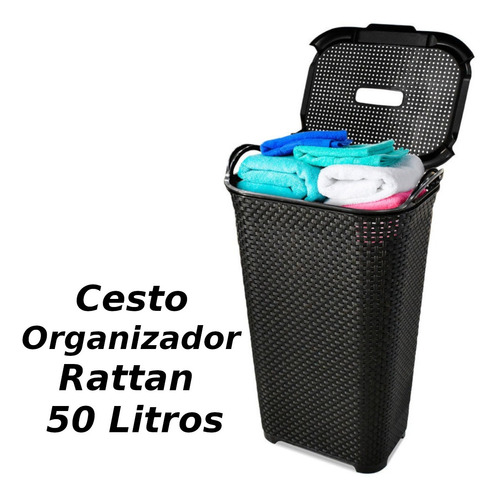 Imagem 5 de 5 de Cesto Para Roupas Roupeiro Organizador Rattan Vime 50 Litros