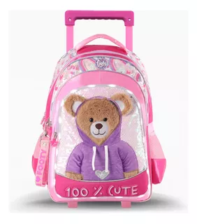 Mochila Footy Con Carro Y Luz Osito Teddy 18' Pulgadas Diseño de la tela osito violeta