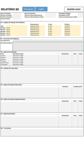 Planilha Excel 8d - Ishikawa - 5 Porquês