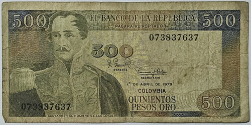 Billete 500 Pesos 01/abr/1979 Colombia Fine Sin Pelicula