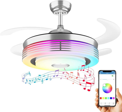 Ventilador De Techo Retráctil Con Luces Y Altavoz Bluetooth