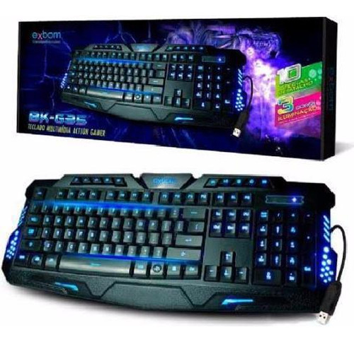 Teclado Gamer Usb Multimídia Led 3 Cores Exbom Bk-g35