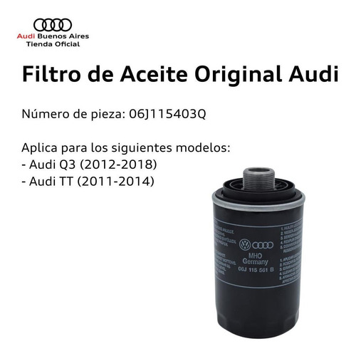 Imagen 2 de 8 de Filtro De Aceite Original Audi Tt