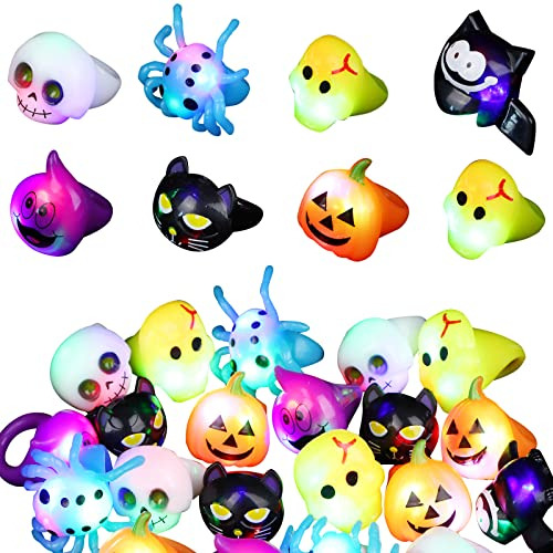 25pcs Halloween Light Up Rings For Kids Flashing Jelly ...