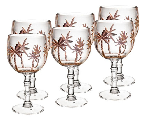 6 Taças Wolff Palm Gold De Acrílico 500ml