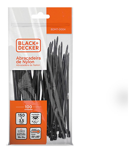 Black & Decker Abraçadeira Nylon 150x3.5 Mm Preta C/100