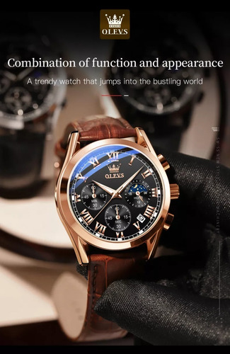 Reloj Hombre Olevs Analógico Cuarzo Correa Cuero Mod. Lux