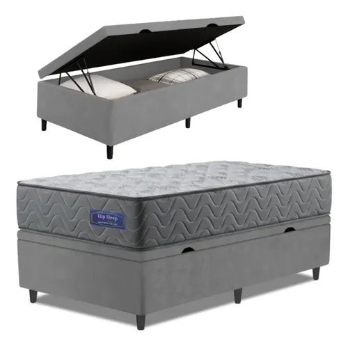 Cama Box Baú Colchão Solteiro Molas Ensacadas Atlanta 88cm Cinza