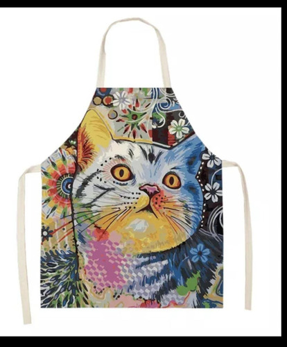 Delantal De Lino Floral Adulto Estampado Gatito