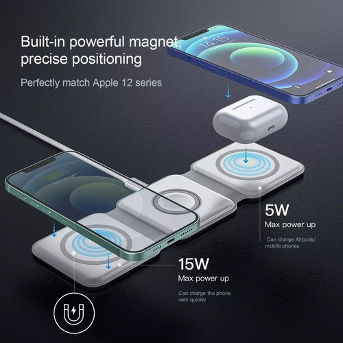 Cargador Rápido Inalámbrico Magsafe Para iPhone 3 En 1