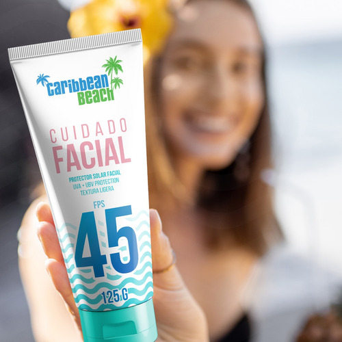 Protector Solar Facial Caribbean Beach Fps45 Vitamina E 125g