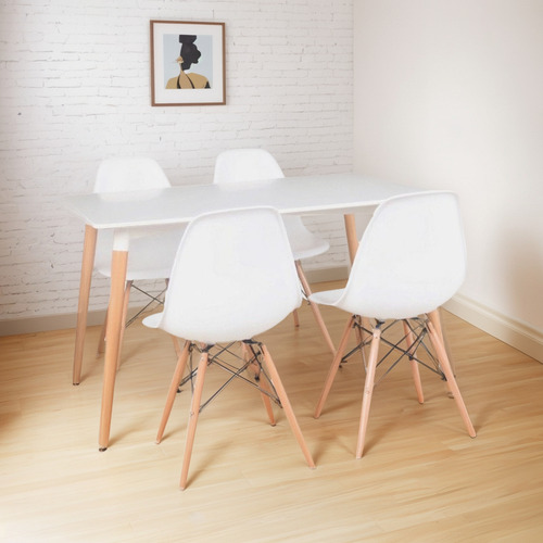 Juego De Comedor Mesa Eames Rectangular Madera 120x80 + 4 Si