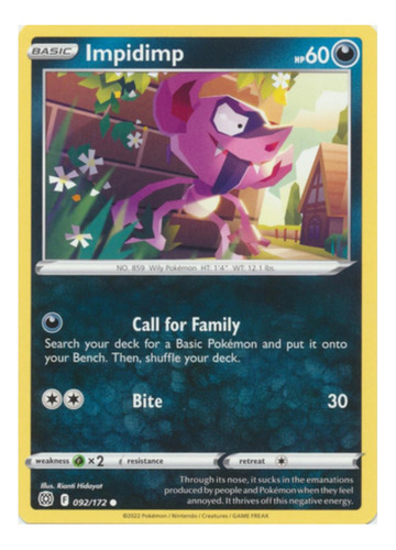Tarjeta Pokemon Impidimp 092/172 Common S&s Brilliant Stars