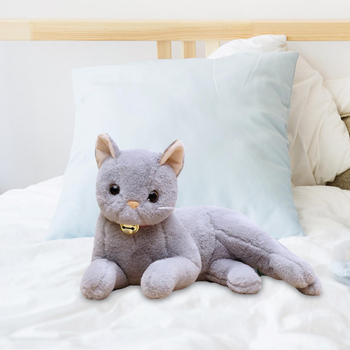 Figura De Peluche Suave De Gato Gris 29cm Opcional Gris 29cm