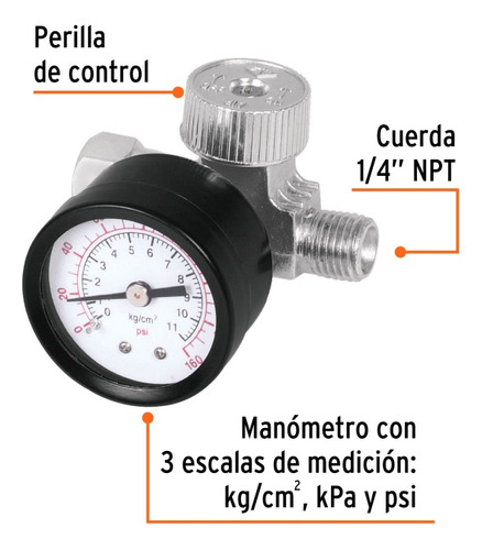 Regulador De Aire Con Manómetro, Cuerda 1/4 Npt, Truper