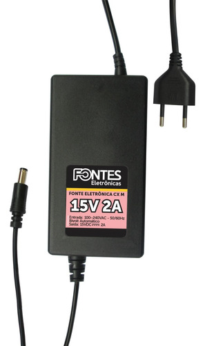 Fonte 15v 1a 2a 30wats Cabo Ac Plug P4 Cftv Fita Led Bivolt