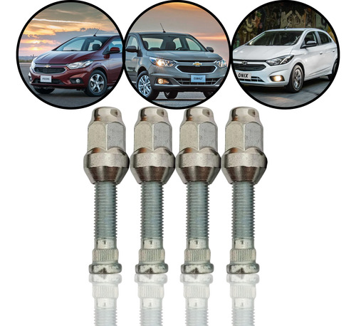 4 Prisioneiro Roda E Porca Para Chevrolet Prisma Onix Cobalt