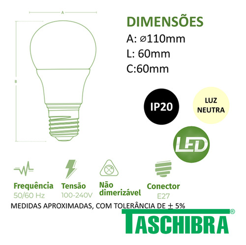 Kit 5 Lampada Led Bulbo 9w Luz Neutra 4000k E27 Bivolt
