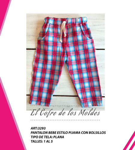 Molde Digital Pantalon Pijama Bebe C/bolsillo, Talles 1 Al 5