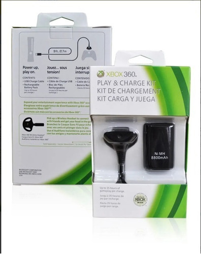 Kit Carga Y Juega Xbox 360 Batería 8800 Mah Cable Cargador