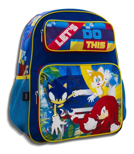 Imagen 1 de 8 de Mochila Escolar Infantil Sonic Triple Compartimiento Amplia