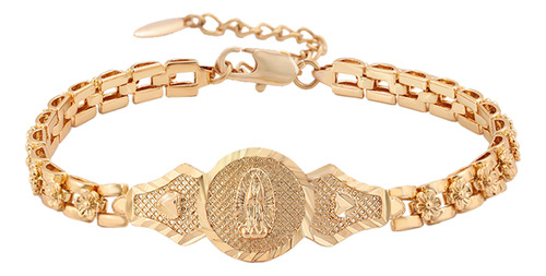 Pulsera Oro 18k Lam Virgen De Guadalupe 18.5cm A 23cm Ajusta