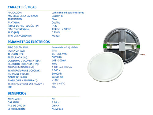 Lampara Luminaria Led Bote/plafón Ajustable 15w 6500k 30 Pza Blanco