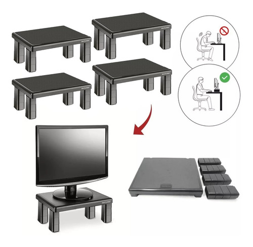Suporte Base Para Monitor Ajustável Ergonômico Kit 4 Un