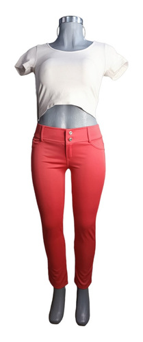 Pantalon Color Mujer / Dama Sin Bolsillos Botones Brillantes