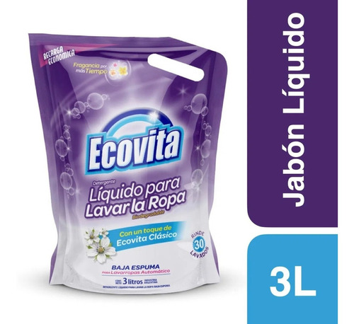 Jabón Líquido Para Ropa Ecovita Baja Espuma Doypack 3 L