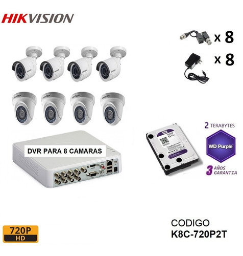 Imagen 10 de 10 de Kit 2 4 6 8 16 Camaras Seguridad Vigilancia Hikvision 720p