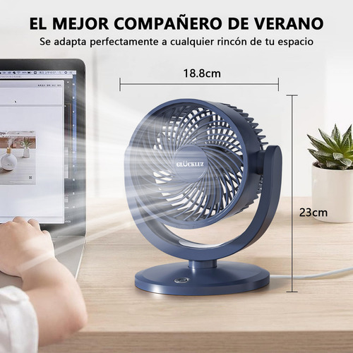 Ventilador De Escritorio Glückluz Usb Portátil Color Azul Con Aromaterapia y LED