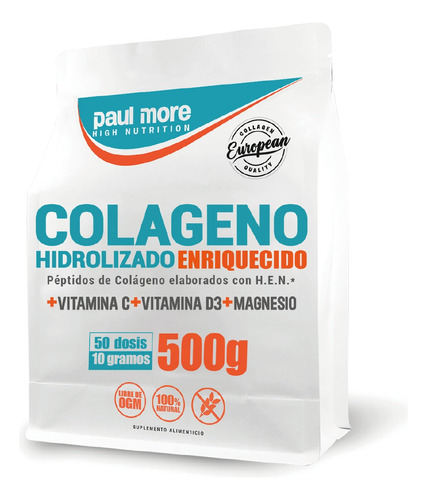 500g Colágeno Hidrolizado Enriquecido Alta Calidad Europea Sabor Sabor Natural