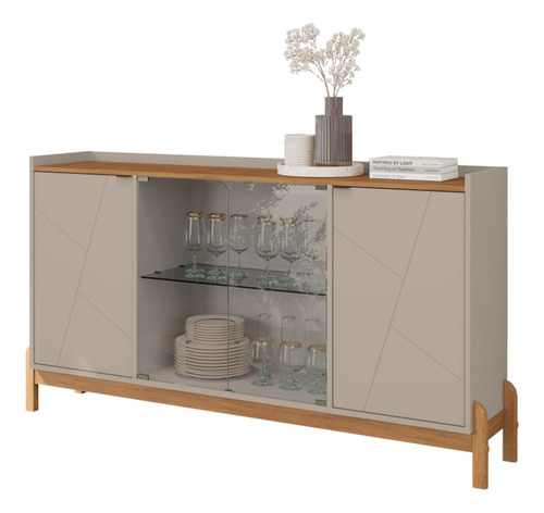 Balcao Buffet 50528 Porta De Vidro 168cm Off White Cedro Dca
