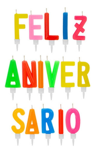 Vela Palito Escrita Feliz Aniversário Com 16 Unidades