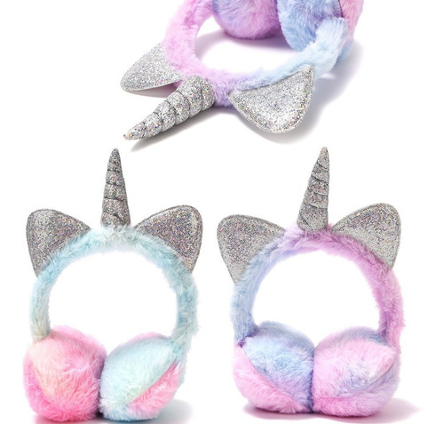 Orejeras Peluche Multicolor Unicornio Glitter Invierno 32330