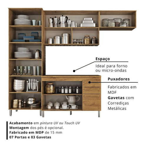 Imagem 5 de 5 de Cozinha Modulada 4 Peças Cristal Com Tampo - Branco/castanho
