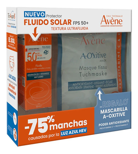 Avene Kit Fluido Solar 50 Ml + Mascarilla A-oxitive 18 Ml