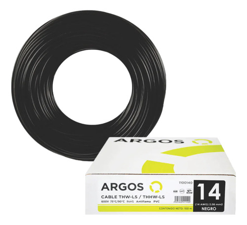 Cable Unipolar Thw Argos 100m Cal 14 Dif. Colores Negro
