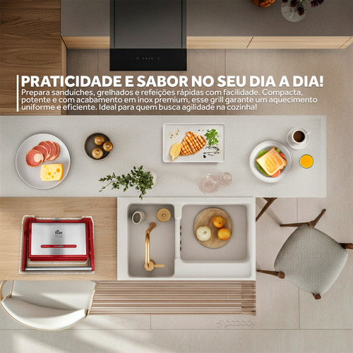 Grill Elétrico Multiuso Inox 220v 1200w Vermelho - Kian