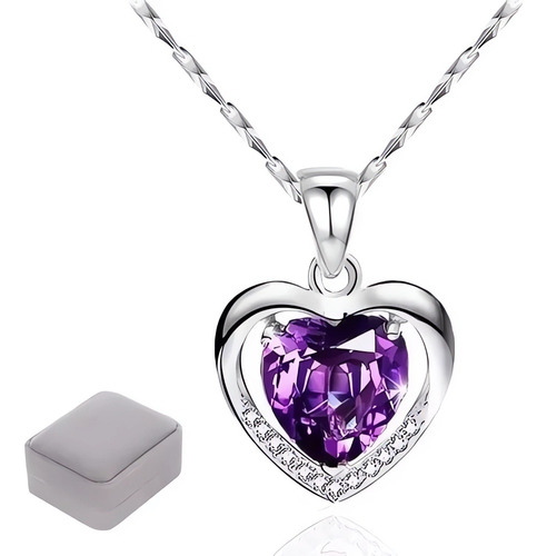 Dije Collar En Corazón De Plata Con Zirconia De Colores