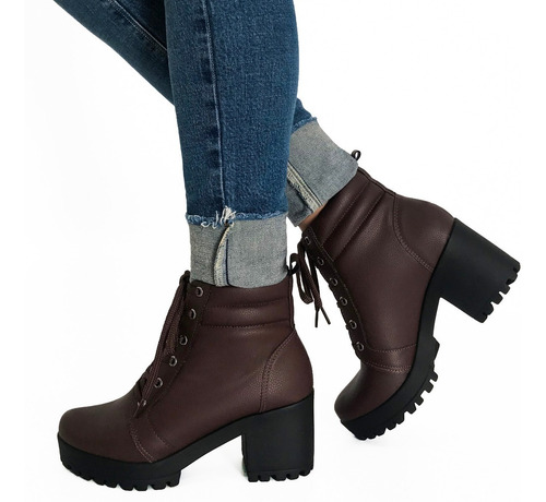 Bota Coturno Feminino Salto Médio Tratorado Macio Promoção