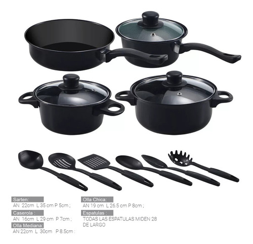 Set De Ollas Negras Batería Antiadherente 13pcs Juegos