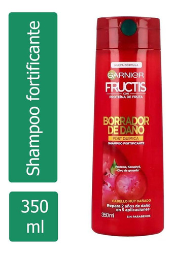 Garnier Fructis Shampoo Borrador De Daño Post Química 350ml